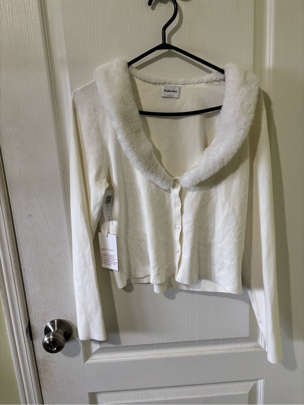 Sunday Best Faux-Fur Collar Button Front Cardigan in Espace Colour